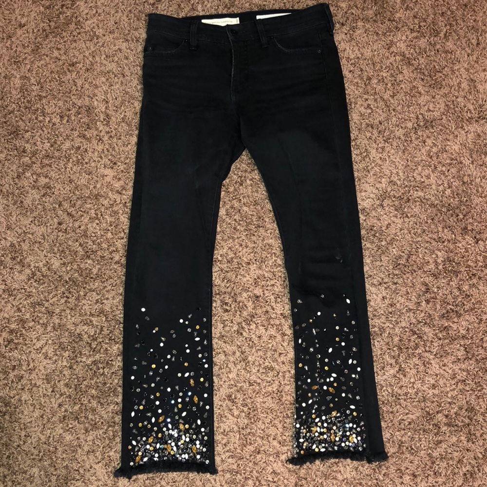Jeweled black cropped jeans